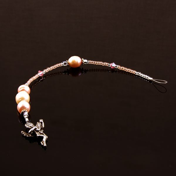 6 Inch Dangly-Bit: Angel, Silver Plate with Peach Pearls