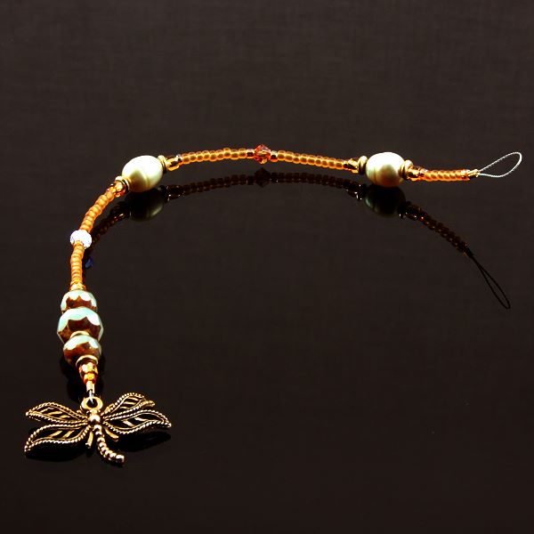 6 Inch Dangly-Bit:  Butterfly, Gold Plate with Avocado Pearl and Czech Glass