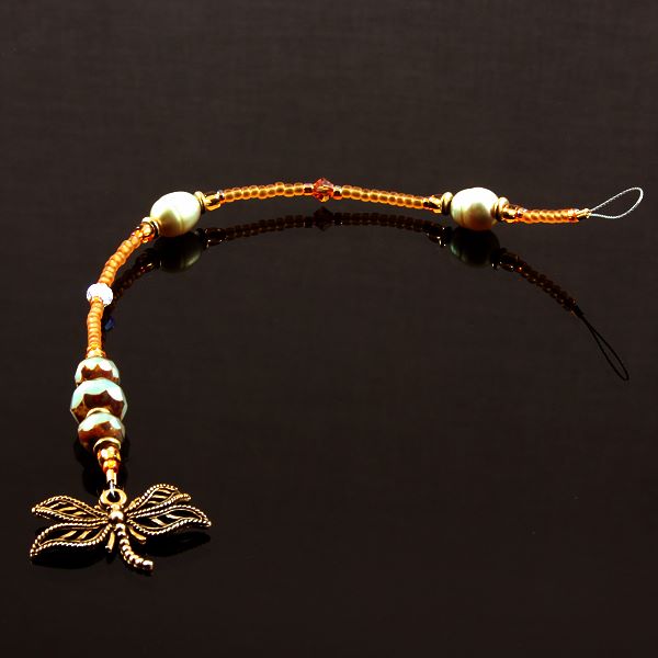 6 Inch Dangly-Bit: Butterfly, Gold Plate with Avocado Pearl and Czech Glass