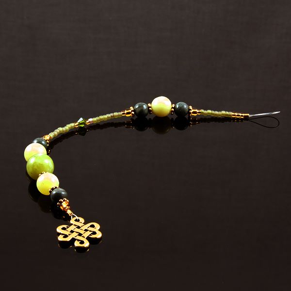 6 Inch Dangly-Bit:  Celtic Knot, Gold Plate with Jade and New Jade
