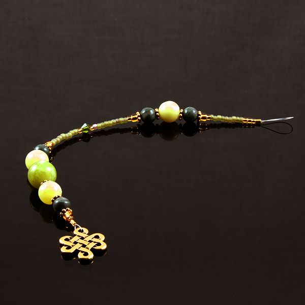 6 Inch Dangly-Bit: Celtic Knot, Gold Plate with Jade and New Jade