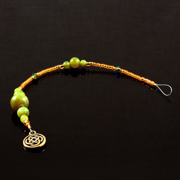 6 Inch Dangly-Bit: Celtic Knot, Gold Plate with New Jade