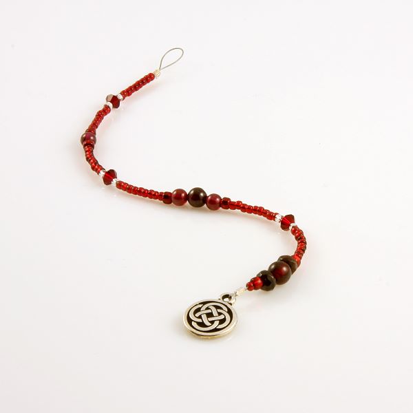 6 Inch Dangly-Bit:  Celtic Knot, Silver Plate with Garnet