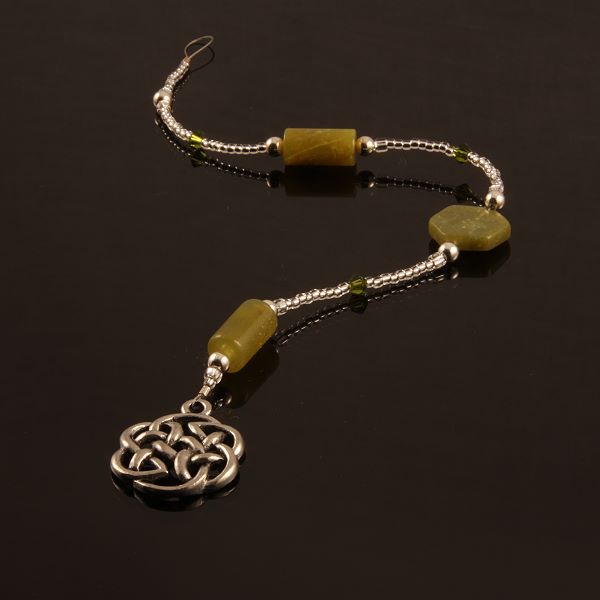 9 Inch Dangly-Bit: Celtic Knot, Silver Plate with Jade