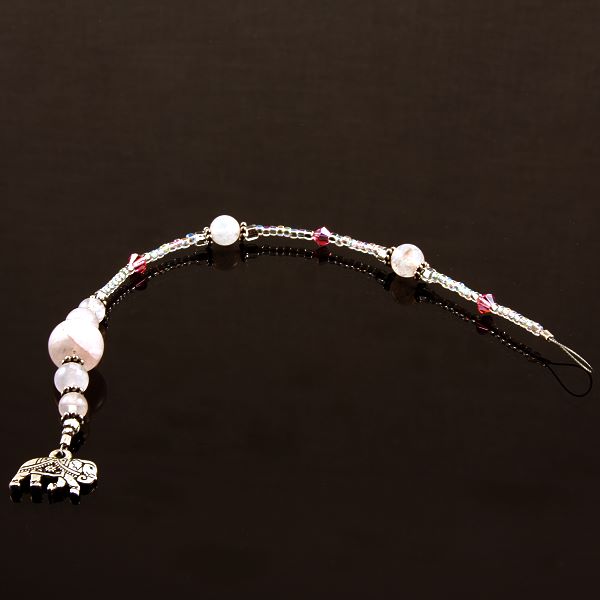 6 Inch Dangly-Bit: Elephant, Silver Plate with Rose Quartz